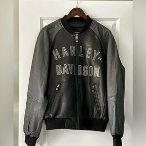 Vintage Harley-Davidson Black and Gray Bomber Jacket